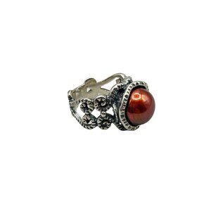 Rust Color Pearl Ring Size 4.5 Israel Didae 925 Ornate Filigree Pearl Cabochon